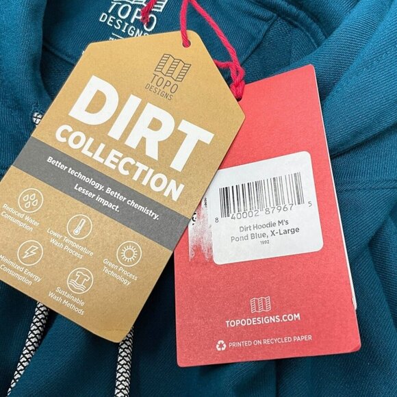 NWT Topo Designs Dirt Hoodie Pond Blue Size XL *LOGO* Pullover Organic Cotton - Picture 7 of 10